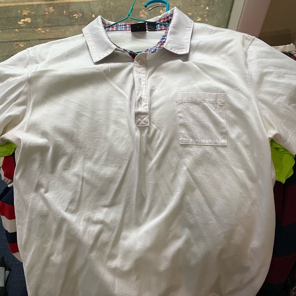 Hugo Boss polo with plaid collar, size Lg